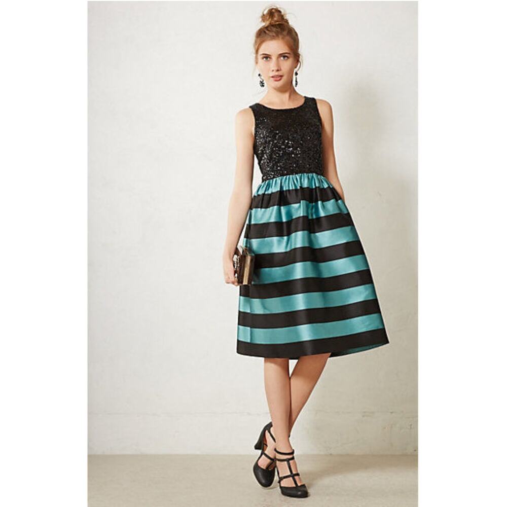 NEW Anthropologie Leifsdottir Starlit Stripes Dress Size 0 Sequin Fit and Flare